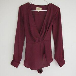 Anthropologie Purple Keyhole Wrap Blouse - Long Sleeve Top